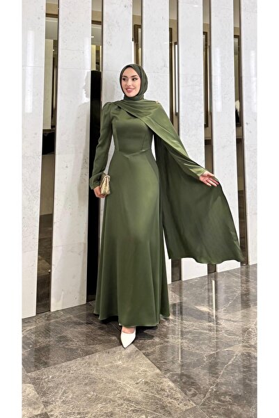 modadeywearst Satin Hijab Evening Dress with Cape