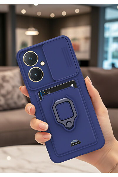Hatreds Vivo Y27 Uyumlu Kılıf Lüx Tasarım Yüzüklü +İpli Lens Korumalı 3in1 Ka...