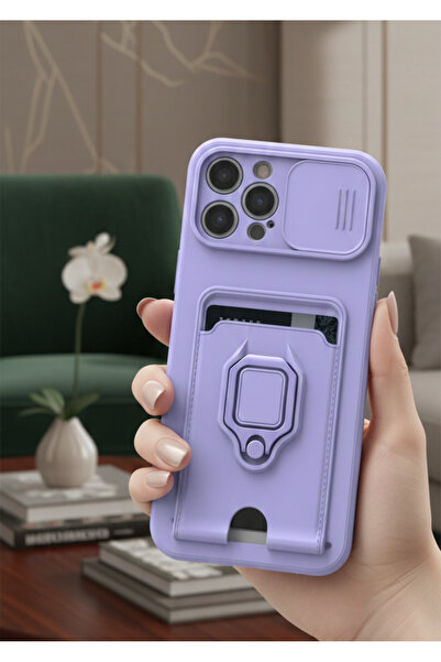AQUA AKSESUAR Iphone 14 Pro Max Kılıf Ipli Ve Lens Korumalı Renkli Yüzüklü As...