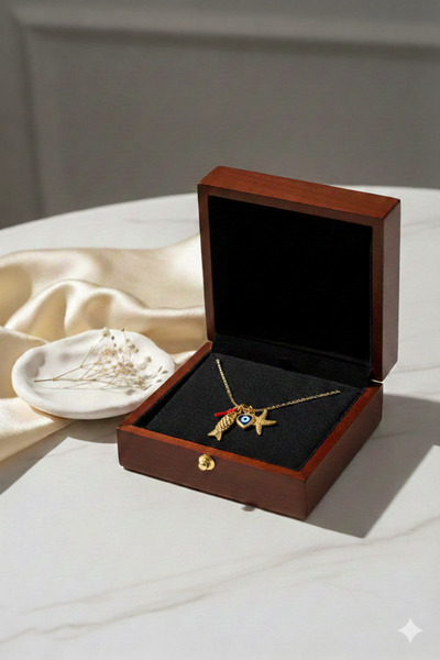 Arsaley Collection Balık, Nazar Boncuğu ve Yıldız Charm Paslanmaz Çelik Zinci...