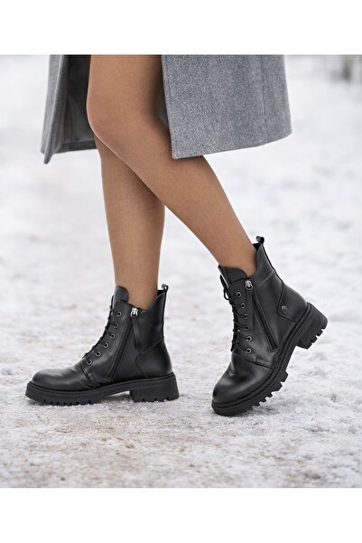 TwoEgoist حذاء نسائي أنيق من الجلد الطبيعي بسحاب مزدوج ونعل سميك