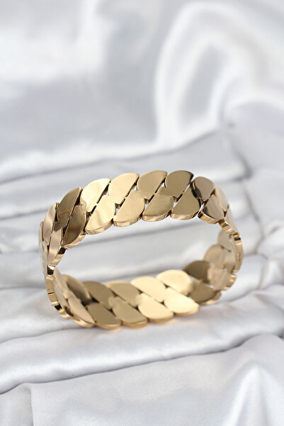 Skygo 316L Steel Gold Color Crushed Chain Model Women's Handcuff Bracelet - T...