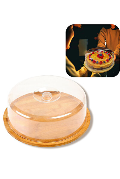 OEM Platou rotund cu capac transparent (bambus/PVC), Ø28 cm, Î9 cm