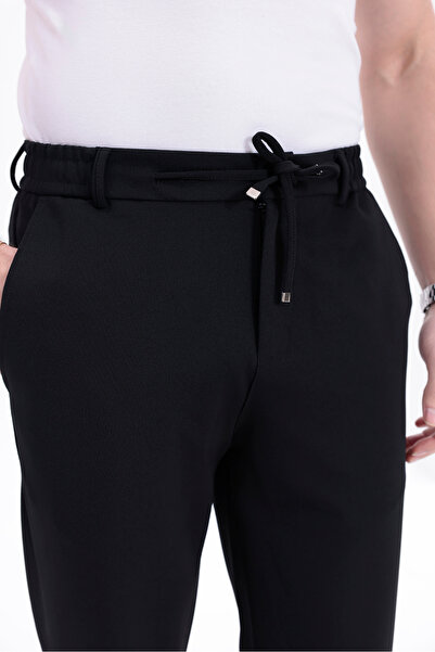 T SteepRockt Erkek Siyah Jogger Pantolon Beli Bağlamalı Ve Kemerli Arka Cepli...