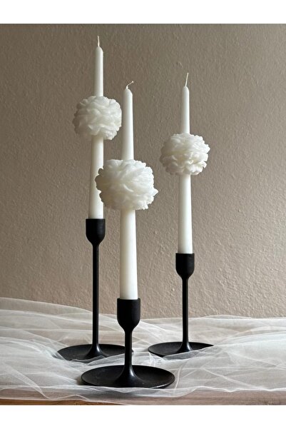 Genel Markalar Tozlu Atölye Gül Motifli Şakayıklı Şamdan Mum 3'lü (Sadece Mum)