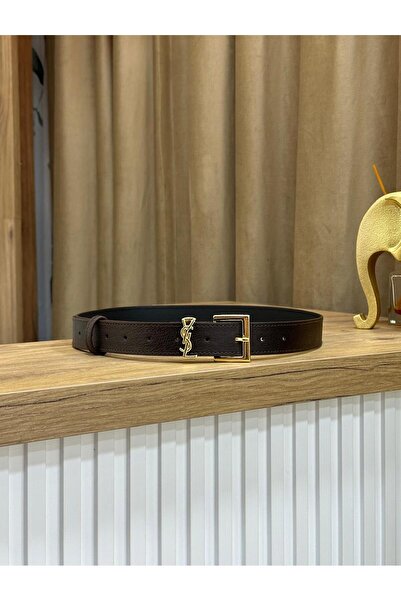 ERDESIGNN Curea maro închisă pentru femei, curea cu detalii aurii, curea pent...