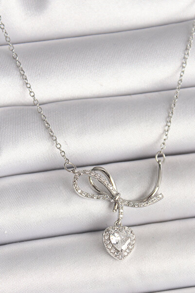 Skygo 316L Steel Silver Color Chain Zircon Stone Knot Dangle Heart Figure Wom...