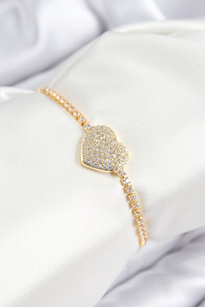 Skygo Brass Zircon Stone Heart Model Gold Color Elevator Women's Bracelet - T...