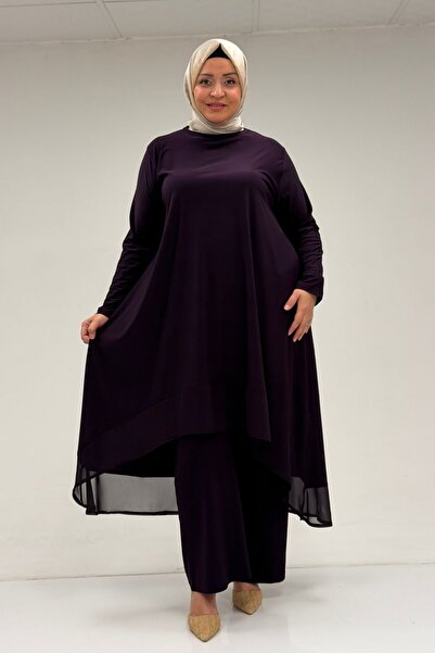Eslina 37017 Marime Plus - Set pantaloni din nisip și șifon, violet
