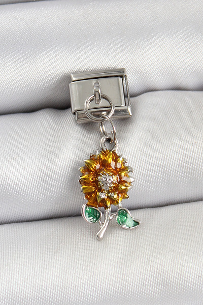 Skygo 316L Steel Dangle Sunflower Model Silver Color Nomination Charm - Tj-Bc...