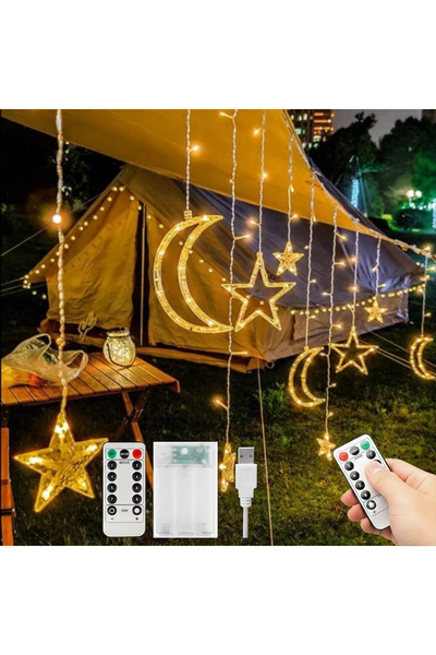 Generic زينة رمضان LED بطول 4 متر - نجوم وهلال (يعمل بـ USB وبطاريات) مع ريمو...