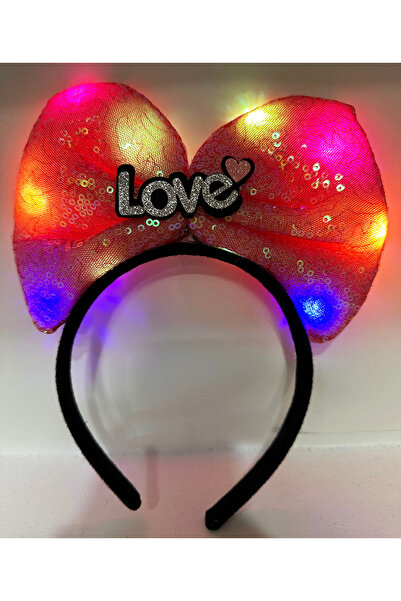 Skygo تاج فيونكة وردي فوشيا مع كتابة الحب باللون الفضي وإضاءة LED بثلاث وظائف...