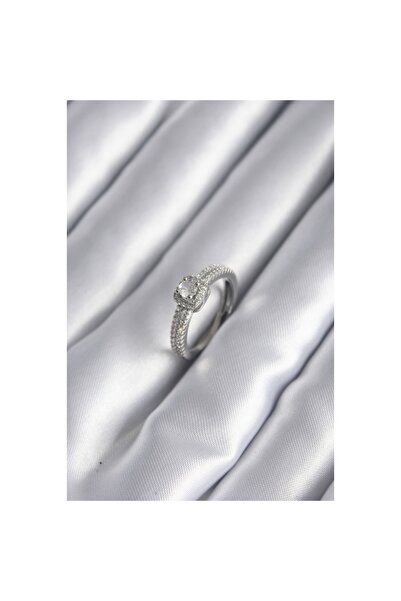 aylex خاتم نسائي من النحاس الفضي اللون بحجر الزركون