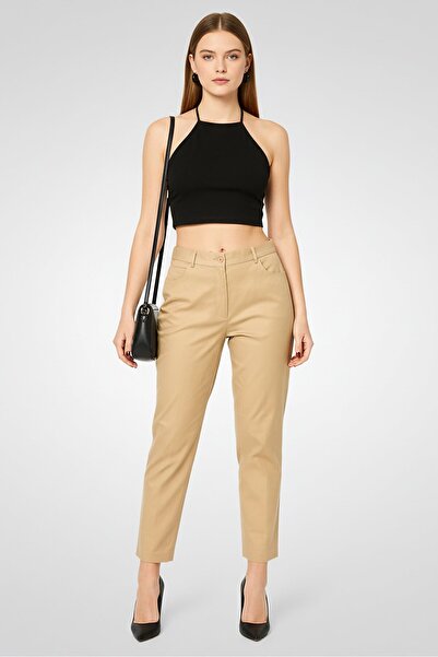 Lacoste Women Regular Fit Solid Stretchable Straight Leg Pants, Beige