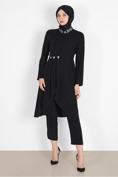 Alvina بنطلون مزدوج بتفاصيل زهور مرصعة بالأحجار. طاقم 30265