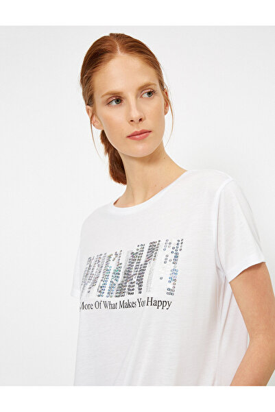 Koton Γυναικείο μπλουζάκι εκρού με παγιέτες 0YAK13883EK