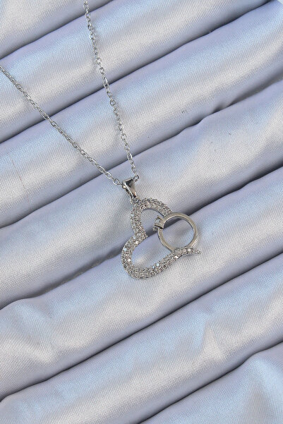 Skygo قلادة على شكل قلب بسلسلة من الفولاذ 316L مع خاتم من حجر الزركون باللون ...