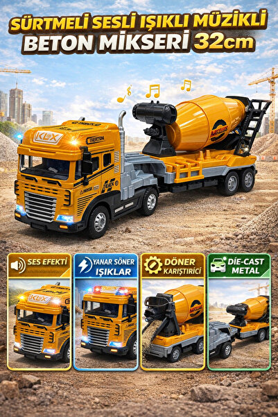 YILDIRIM OYUNCAK Sürtmeli Sesli Işıklı Müzikli Die Cast 1:24 Beton Mikseri Tı...