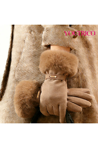 Youtrico Women's Winter Large Fur Cuff Gloves, Warm and Cold-Resistant Thick ...