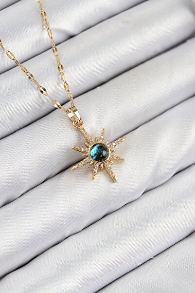 Skygo قلادة نسائية من الفولاذ 316L مرصعة بحجر الزركون ستار ستار موديل ذهبي ال...