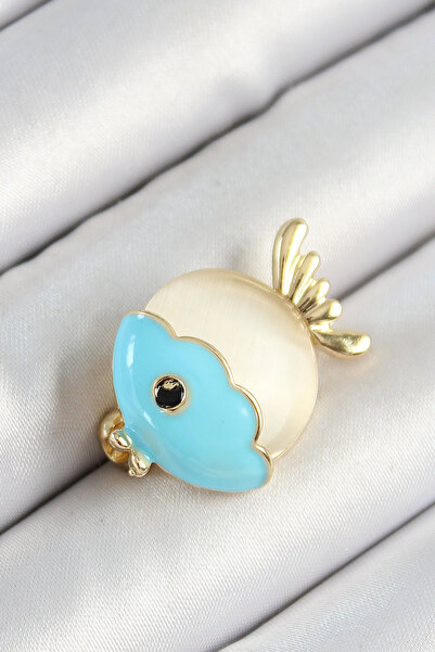 Skygo Gold Color Women's Brooch with Enamel Turquoise and Cream Fish Figure -...