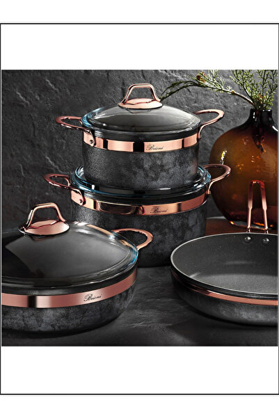 Brioni طقم أواني طهي رويال ستون من 7 قطع RSA-11101، لون أنثراسايت ونحاسي