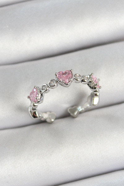 Skygo خاتم نسائي من الفضة على شكل قلب من حجر الزركون وقابل للتعديل - TJ-BYK3757