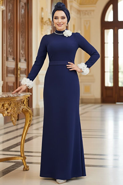 Neva Style Квіткова деталізована темно-синя сукня для вечірнього виходу 46631L