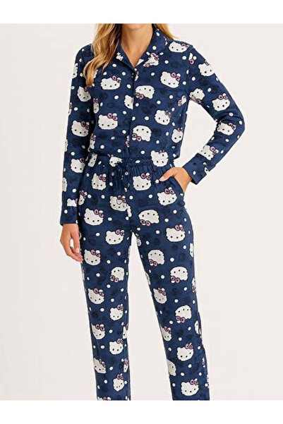NATURELLE Kadın Lacivert Hello Kitty Desenli Pijama Takımı – Yumuşak & Rahat