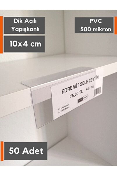 Şeffaf Etiket 50 Adet Pvc Etiketlik Raf Önü Dik Yapışkanlı 10x4 Cm Vitrin Eti...