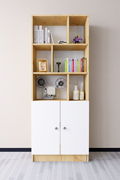 Mirobi Torfa 2 Kapaklı 6 Bölmeli Dekoratif Kitaplık Çam-Beyaz