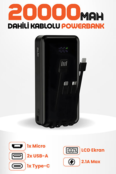 Enshall 20.000 Mah Plus Dijital Göstergeli Dahili Çoklu Kablolu Powerbank Taş...