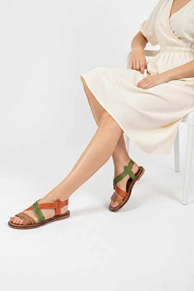 Deripabuc Дамски кожени сандали от естествена кожа Multi-2 Dp28-0863