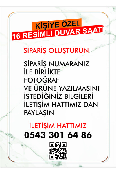 Kapbirhediye Kişiye Özel 16 Resimli Duvar Saati 4 mm KALINLIĞINDA