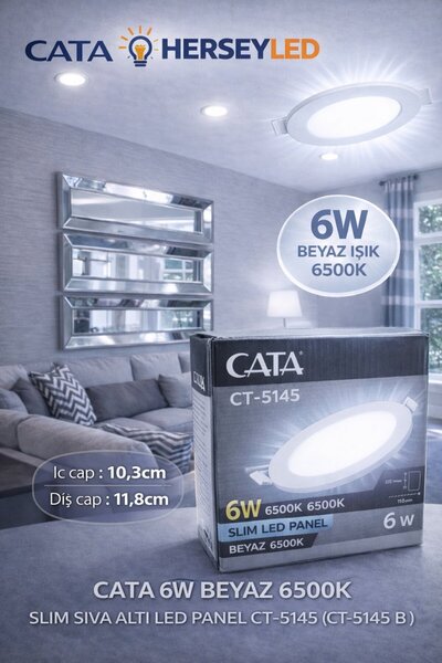 Cata 6W BEYAZ 6500K SLIM SIVA ALTI LED PANEL CT-5145