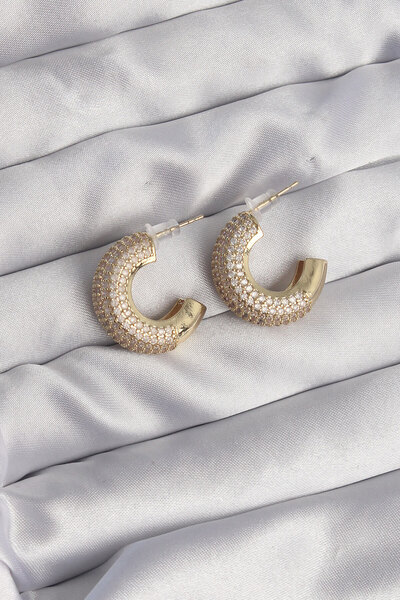 Skygo أقراط نصف دائرية من حجر الزركون الذهبي اللون من النحاس - TJ-BKP9113