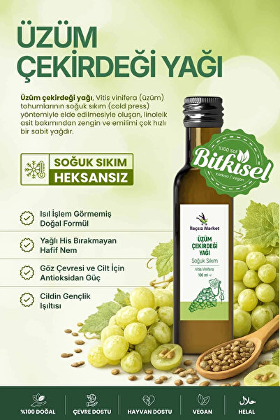 İlaçsız Market Üzüm Çekirdeği Yağı / 100 ml