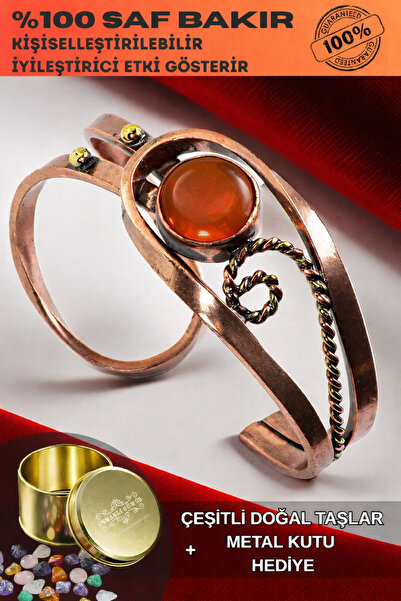 OSMANLI GÜMÜŞ Kadın Bakır Bileklik - Turuncu Akik Taşlı Burgu Model Kadın Bil...