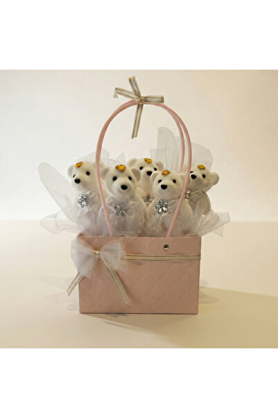 Rosea Çiçekevi Pembe Çantalı Beyaz Ayıcıklı Çanta Sevgiliye, Arkadaşa Hediye ...