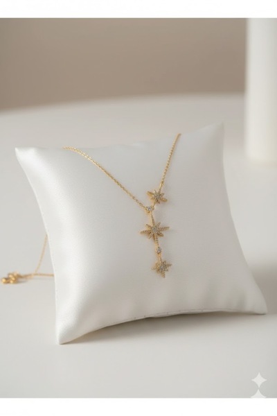 Zümrüt Stainless Steel Triple Star Necklace |   Zircon Stone Dangle Stylish D...