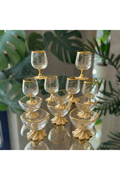 Elta Collection 12 Pieces Gold Coffee Side 6-Piece Water Glass and 6-Piece Tu...