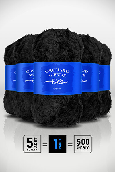 Orchard Sherrie أسود - عبوة من 5 قطع - 100 جرام/60 متر - شعر أرنب - خيط حياكة...