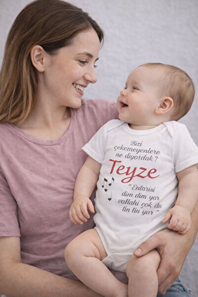 BY TUNA DESİGN Auntie Written Baby Bodysuit - Humorous Printed Cotton Baby Bo...
