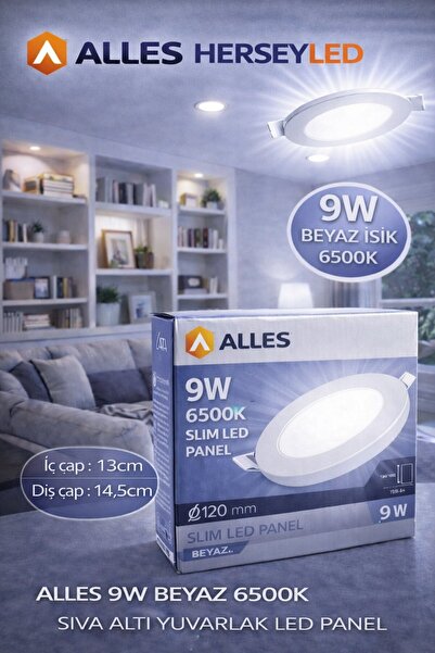 ALLES 9W BEYAZ 6500K SIVA ALTI YUVARLAK LED PANEL