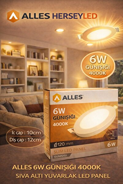 ALLES 6W GÜNIŞIĞI 4000K SIVA ALTI YUVARLAK LED PANEL