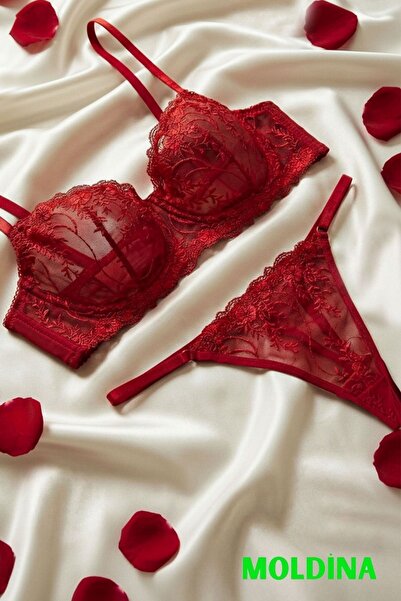 Moldina Великий розмір Червоний комплект бюстгальтера з вишивкою Новий рік Де...