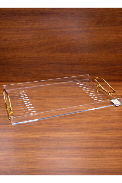 ALQANNAS Modern Rectangular Acrylic Serving Tray with Gold Stainless Steel Ha...