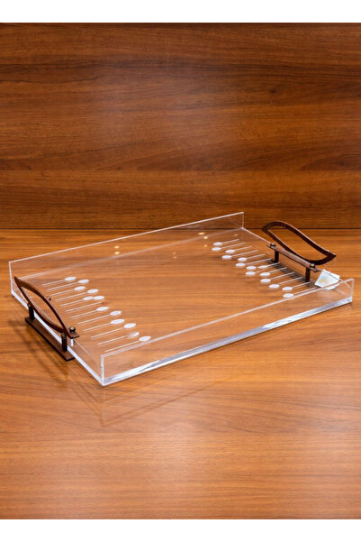 ALQANNAS Modern Rectangular Acrylic Serving Tray with Wood-Finish Stainless S...