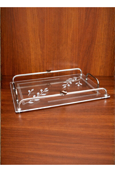ALQANNAS Modern Rectangular Acrylic Serving Tray with Titanium Stainless Stee...