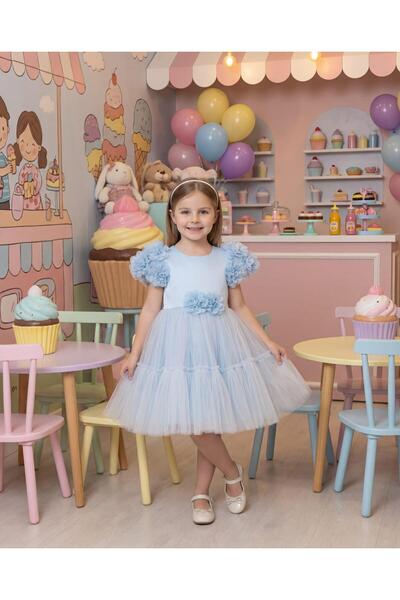 BUTİKHAPPYKİDS فستان سهرة للبنات من التول متعدد الطبقات، بتفاصيل زهور، باللون...